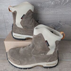 MERRELL Boots Women 8.5  Brown Tundra Insulated Polartec Slip On Waterproof Snow